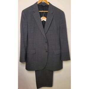 Jos A Bank Suit 2Pc Set Mens 46L‎ Long Wool Pleated Cuff Pants 38x30 Gray Plaid